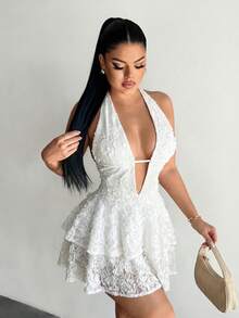 SHEIN SXY 性感蕾丝碎花夏日连衣裙 - 白色 - 查看 4