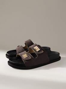 Sandalias planas de mujer para primavera y verano, nuevas, de punta redonda, suela plana, de ocio y vacaciones, simples y cómodas, color café oscuro, sandalias de playa - Café integral - Ver 2