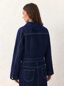 Selenza Women's Fashion Commuter Cropped Denim Jacket - Blue - View 2