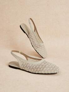 Rosivie Giày bệt lưới thoáng khí tinh tế dành cho nữ, thời trang và thoải mái, kiểu dáng thanh lịch với phần mũi vuông. - Màu be - Xem 6