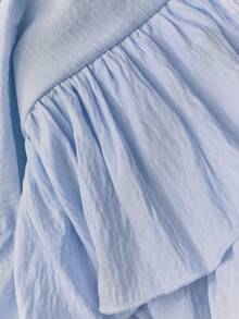 Elamini 米色百褶高腰低腰雙層雪紡裙，歐美度假風仙女裙 - 淺藍色 - 查看 7