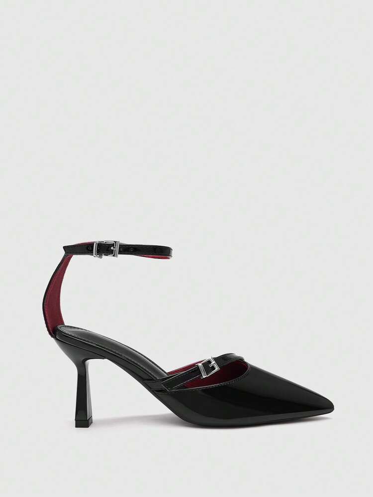 CUCCOO BIZCHIC Commuter Versatile Buckle Back Bag Shoes, Pointed Patent Leather Thin Heel Low Vamp Women's Shoes