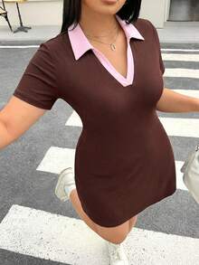 Muchica 大码女式休闲撞色领连衣裙 - 彩色 - 查看 1