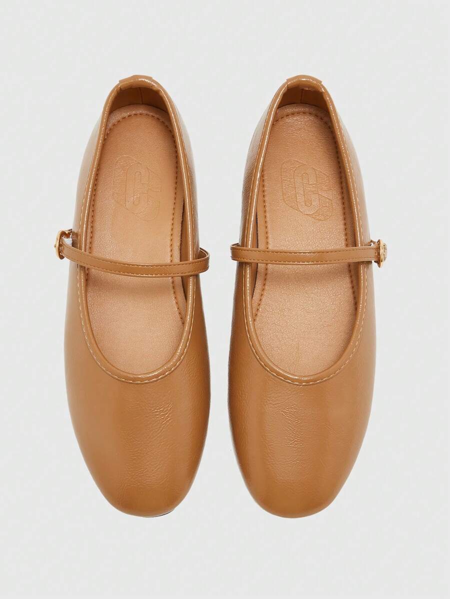 CUCCOO BIZCHIC Zapatos Mary Jane para mujer con cuero suave y escote bajo. - Caqui - Ver 1