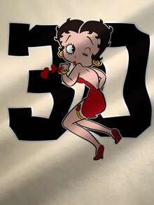Betty Boop x SHEIN 大码女式印花圆领短袖休闲T恤 - 白色 - 查看 7