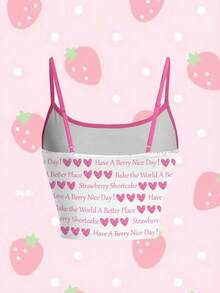 Strawberry Shortcake X SHEIN Áo hai dây thời trang in hình trái tim hoạt hình dễ thương dành cho nữ - trắng - Xem 2