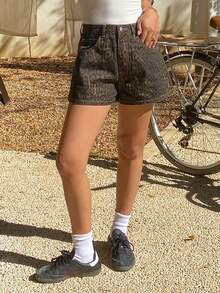 Quần short denim nữ họa tiết da báo, kiểu dáng thường ngày, thích hợp cho mùa xuân/hè. - Màu xanh lam - Xem 5
