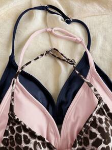 SHEIN Tween Girl Casual Vacation Leopard Print & Solid White/Black Bikini 3 PiecesSet - Multicolor - View 3