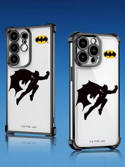 BATMAN X SHEIN 1pc DC Batman Silhouette Graphic Minimalist Clear Case | Four-Corner Drop-Proof & Anti-Slip Grip | Slim Durable Classic Mixed Style | Compatible With IPhone 17/17 Pro/17 Air/17 Pro Max, 16/16 Plus/16 Pro/16 Pro Max, 15-11/X/XS Max & Galaxy S25/S25 ULTRA/S24-S22 Series