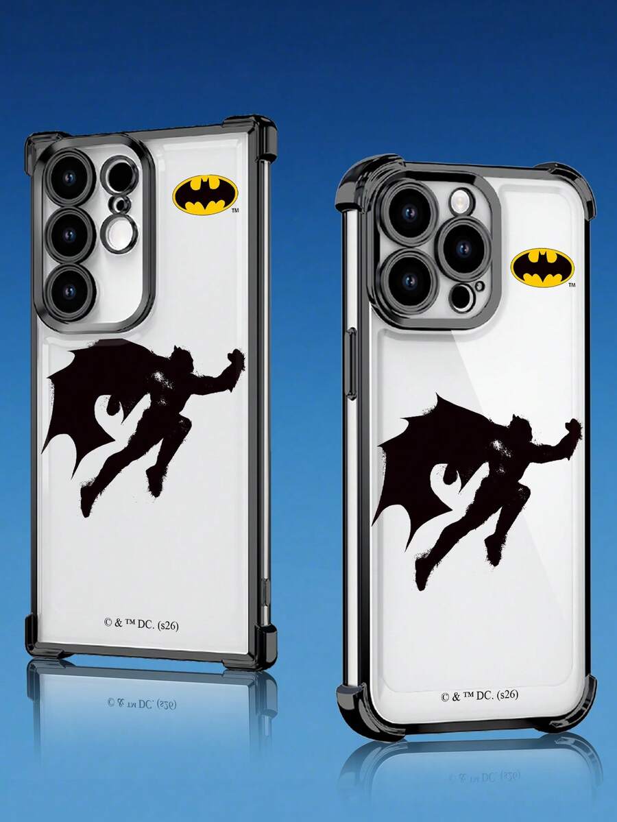BATMAN X SHEIN 1pc DC Batman Silhouette Graphic Minimalist Clear Case | Four-Corner Drop-Proof & Anti-Slip Grip | Slim Durable Classic Mixed Style | Compatible With IPhone 17/17 Pro/17 Air/17 Pro Max, 16/16 Plus/16 Pro/16 Pro Max, 15-11/X/XS Max & Galaxy S25/S25 ULTRA/S24-S22 Series - Black - View 1