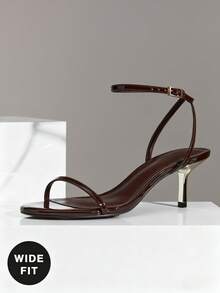 SHUZIA 女士宽楦优雅踝带金属细高跟凉鞋 - 咖啡棕 - 查看 6