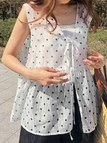 FRIFUL 女士V领纹理宽松无袖背心外套 - 白色 - 查看 6