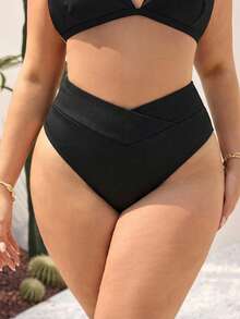 Swim SXY Plus Size Women Solid Color Bikini Bottom - Black - View 2