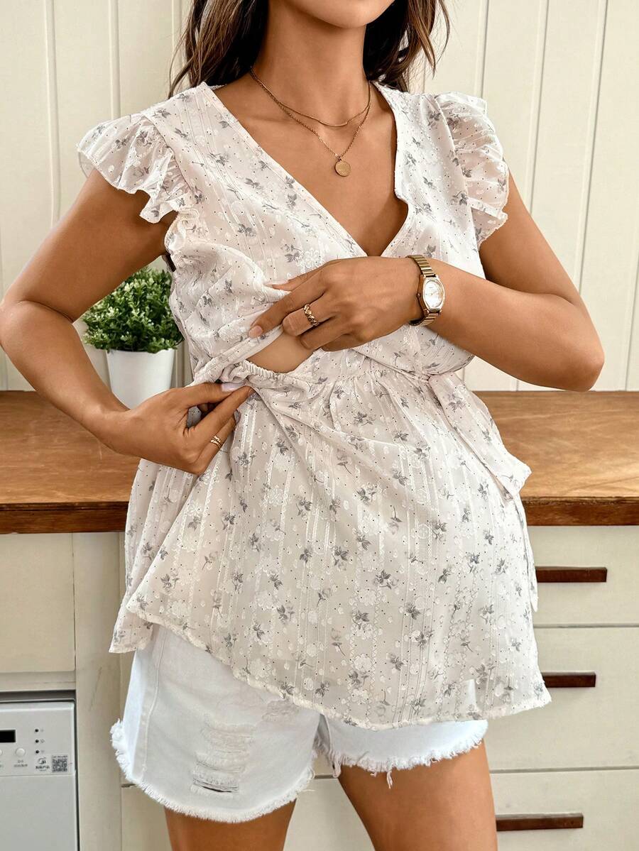 Loomaby Áo cho bà bầu cổ chữ V sâu, in họa tiết toàn thân, kiểu dáng thoải mái, phù hợp mặc hàng ngày. - Nhiều màu - Xem 1