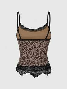 ROMWE Grunge Punk Sexy Leopard Print Lace Trim Vintage Plus Size Camisole - Black - View 3
