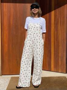 DAZY Bộ áo liền quần denim thắt nút in hoa dành cho nữ, thích hợp cho mùa hè. - trắng - Xem 3