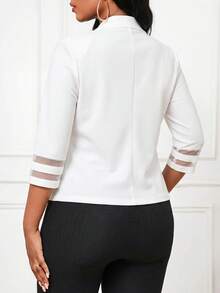 SHEIN Lady Women's Casual, Office, Commuting Mesh Patchwork 3/4 Sleeve Lightweight Blazer, Suitable For Spring, Summer, Autumn White Blazer - White - View 2