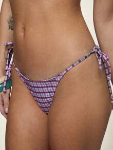 COUREZ Quần bikini buộc dây bên hông màu hồng kẻ caro / Trang phục mùa hè Y2K cho nữ, Trang phục mùa xuân cho nữ, Quần áo mùa hè, Trang phục đi nghỉ mát, Trang phục đi biển cho nữ, Bộ đồ đi biển, Áo tắm cho nữ, Bộ bikini cho nữ - Hồng - Xem 2