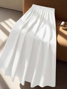 Plus Size Women High-Waisted A-Line Skirt, Elegant For Commuting - White - View 8