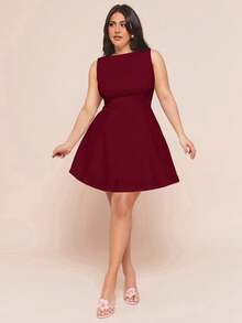 SHEIN BAE Đầm satin màu hồng thanh lịch dành cho nữ cỡ lớn, kiểu dáng bất đối xứng, khoét vai, buộc dây phía sau, thích hợp cho tiệc tùng, sự kiện cocktail, dịp trang trọng, hẹn hò lãng mạn, đám cưới/phù dâu/tiệc cocktail/tiệc chiêu đãi/Ngày của Mẹ/Quà tặng Ngày của Mẹ, đầm tốt nghiệp, đầm sinh nhật cho nữ. - Màu Đỏ Sâu - Xem 5