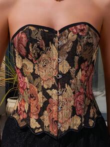 Bris Aura 女士中世纪复古花卉图案紧身胸衣塑腰上衣 Y2K 服装 - 彩色 - 查看 5