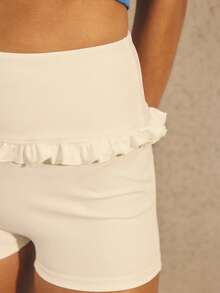 Aralina Conjuntos de Verão Fofos com Cintura Alta, Babados e Ajuste Justo para Mulheres, Roupas de Praia e Férias, Shorts Femininos - Branco - Visão 5