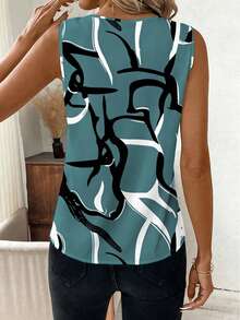 EMERY ROSE Plus Size Casual Daily All-Over Print V-Neck Sleeveless Shirt, Summer - Multicolor - View 2