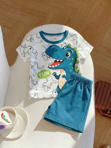 SHEIN Playful Pals 新生兒男嬰 2 件套 藍白條紋 夏季休閒可愛沙灘套裝 嬰兒幼兒 6M-3T 柔軟 T 恤與短褲衣裝套組 - 彩色 - 查看 4