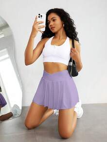 Sovereign Charm Sports Skirt-Skort Solid Color, Fashionable Suitable For Summer - Purple - View 4