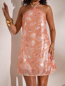 Travachic Spring/Summer Vacation Beaded Halter Mini Dress For Women - Multicolor - View 6