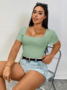 SHEIN Essnce Camiseta de verano para mujer talla grande, manga corta casual, concierto country rave - verde menta - Ver 7