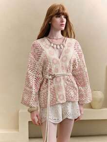 Arave Áo khoác cardigan cổ chữ V nữ, kiểu dáng thường ngày, đa năng. - Màu Hồng baby - Xem 6