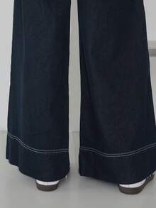 Quần jeans nữ ống rộng có túi, dáng suông, đa năng. - Màu xanh lam - Xem 6