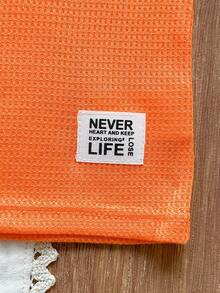 SHEIN Vintaside Kids Infant Boy's Fashionable Striped Waffle Design Sleeveless Vest 2 Pieces Set, Summer - Orange - View 6