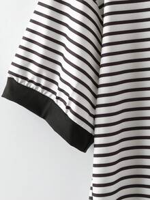 Resyla Áo thun cổ thủy thủ kẻ sọc đen trắng, kiểu dáng thường ngày mùa hè. - Đen và trắng - Xem 6