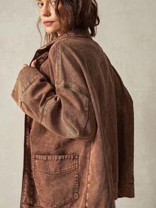 Bohemela Women's Casual Loose Long Sleeve Zip Pocket Plus Size Jacket In Fall/Winter - Coffee Brown - View 8
