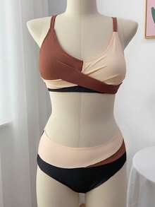 Swim Vcay Plus Size Colorblock Spaghetti Strap Two-Piece Bikini Sets Summer - Multicolor - View 8