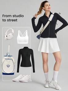 GLOWMODE FeatherFit™ Crossover Mini Skirt Skort With Built-In Anti-Slip Side Pockets Shorts Low Impact Tennis Golf - White - View 7