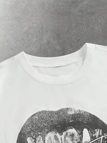 EASEVO Men's Casual Lip Print Round Neck Short Sleeve T-Shirt, Summer - White - View 6