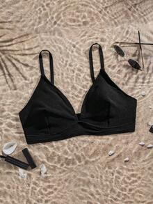 Swim Lushoire Bikini hở lưng cỡ lớn không dây cổ chữ V đi biển mùa hè - màu đen - Xem 8
