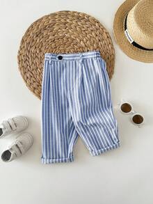 SHEIN Baby Boy Cute Summer Casual Striped Relaxed Pants,Suitable For Birthday Party,Rave,Evening Party,Performance,Wedding,Baby's 1st Month,Christening - Blue - View 6