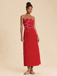 Travachic Women's Floral Decor Backless Dress - Red - View 3