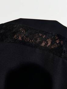Femmeiva Pantalon de costume noir pour femme, pantalon ample avec design patchwork en dentelle - Noir - Voir 6