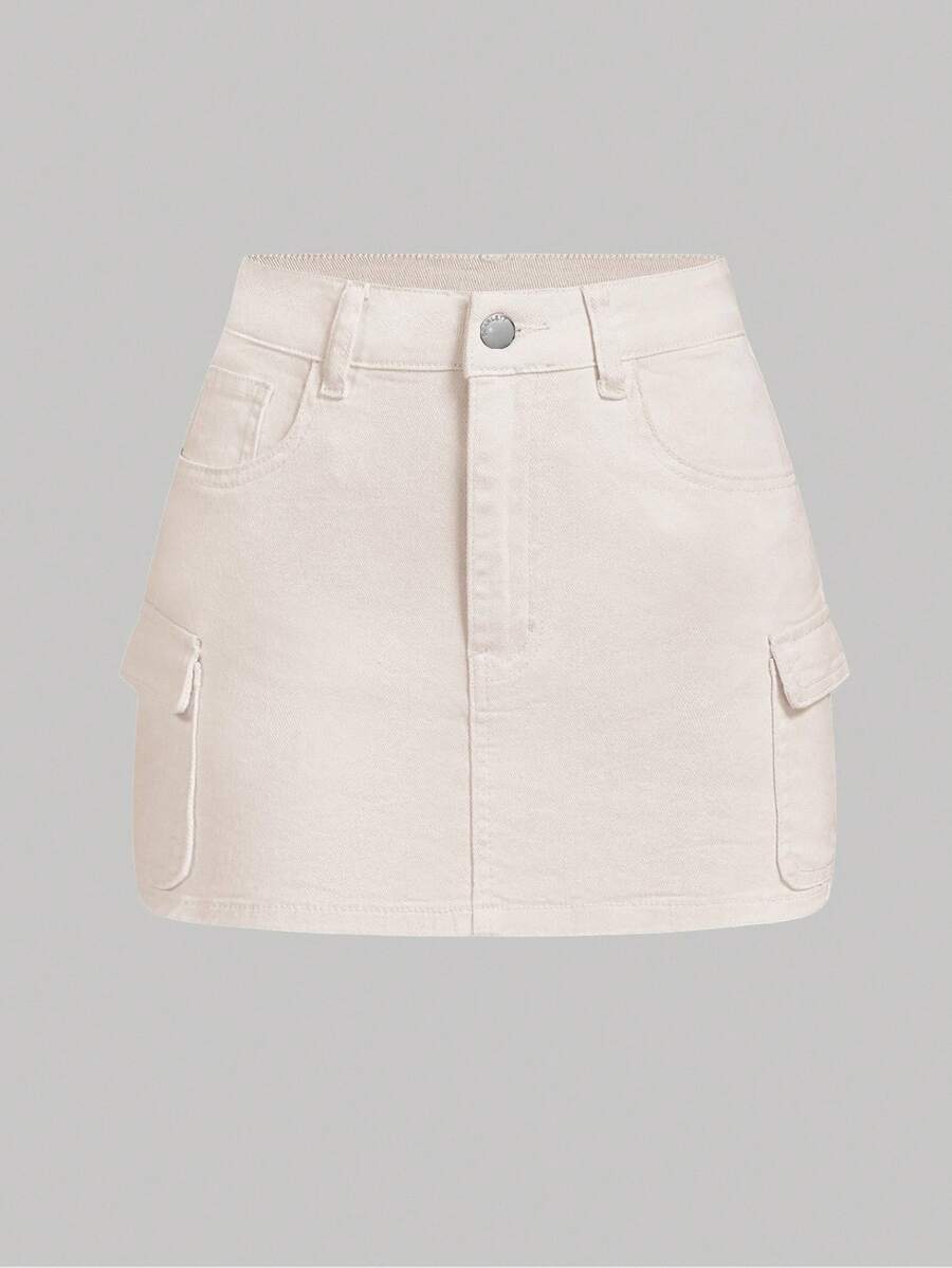 SHEIN MOD Plus Size Summer Casual Solid Color Denim Skirt - Apricot - View 1