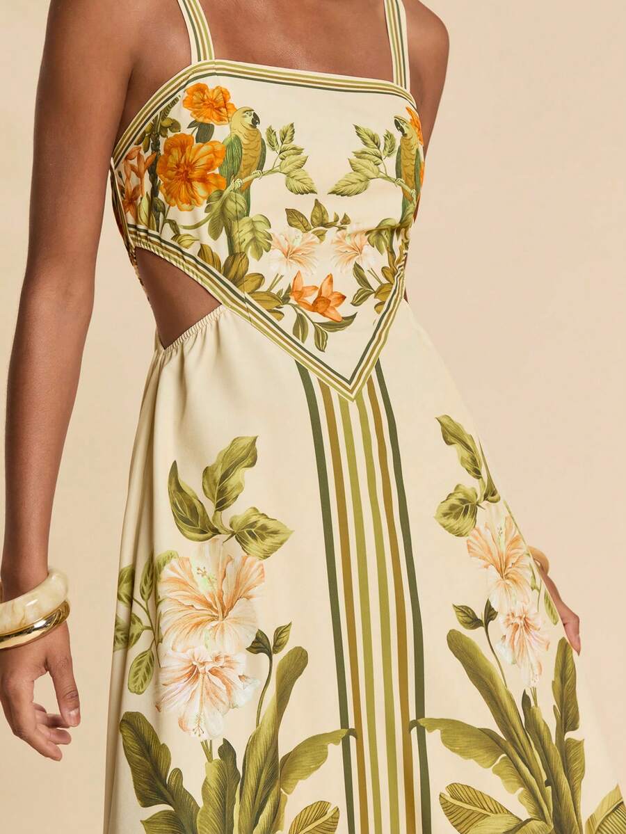 Travachic Đầm nữ họa tiết hoa, khoét lưng, kiểu dáng thường ngày. - Nhiều màu - Xem 1