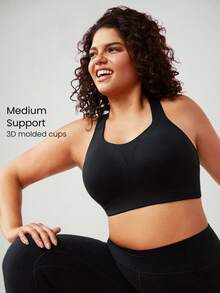 GLOWMODE 中等支撐黑色可變形背帶全覆蓋運動胸罩瑜珈大碼運動胸罩 - 黑色 - 查看 1