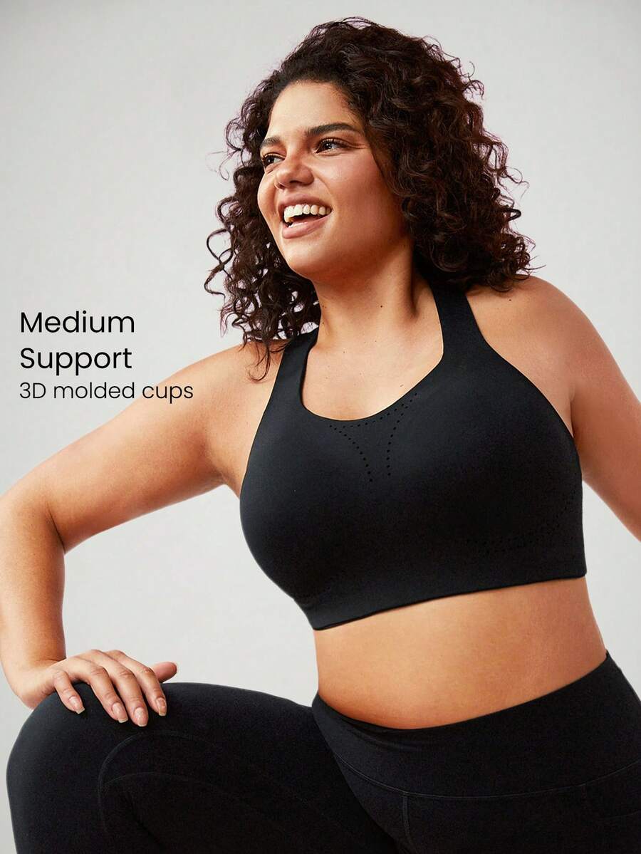 GLOWMODE 中等支撐黑色可變形背帶全覆蓋運動胸罩瑜珈大碼運動胸罩 - 黑色 - 查看 1