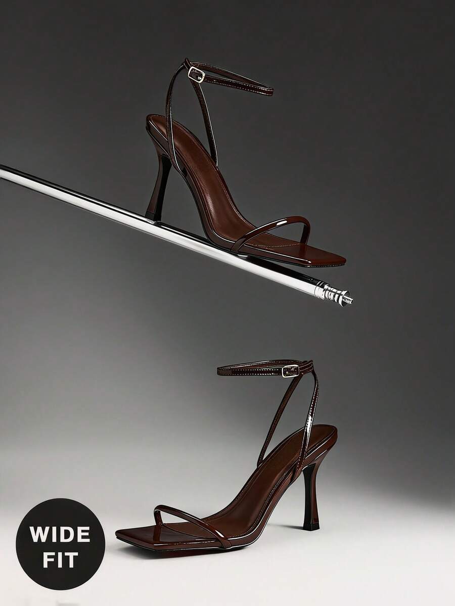 SHUZIA Women's Wide-Fit Elegant Minimalist Stiletto Heel Ankle Strap Sandals - Coffee Brown - View 1