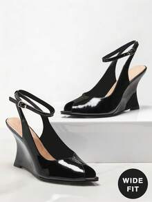 SHUZIA Giày sandal đế xuồng hở mũi, quai ngang mắt cá chân, dáng rộng dành cho nữ. - màu đen - Xem 1