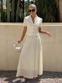 DAZY Spring Summer Elegant Short Sleeve Top And High Waist Embroidered Skirt 2 Pieces Set For Women Lounge Sets Tea Party White - Beige - View 5